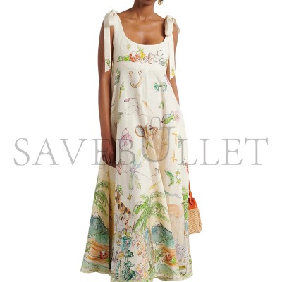 ALÉMAIS ANOUK PRINTED LINEN MIDI DRESS